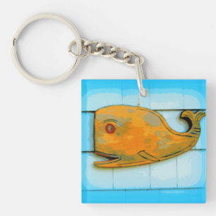 Porte-clefs bleu baleine heureuse