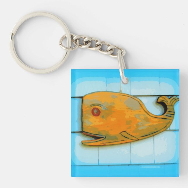 Porte-clefs bleu baleine heureuse (Devant)