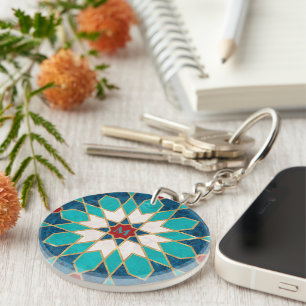 Porte-clefs Bleu Blanc Marbre Rouge Marbre Marocain Mosaïque M