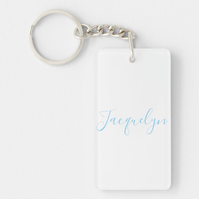 Porte-clefs Bleu Blanc Plaine Élégant Moderne Calligraphie Nom (Devant)
