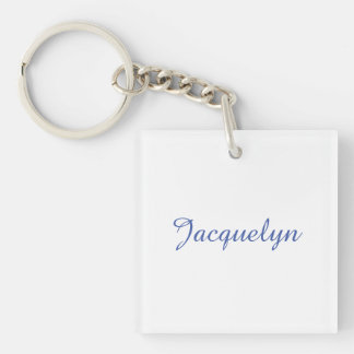 Porte-clefs Bleu Blanc Plaine Élégant Moderne Calligraphie Nom