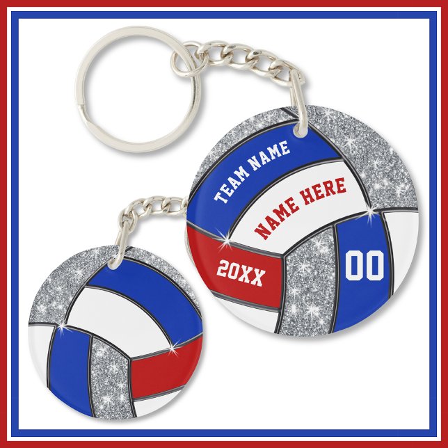 Porte-clefs Bleu blanc rouge, Porte - clés de volley-ball pers (Red, White and Blue, Personalized Volleyball Keychains. Volleyball Senior Night Ideas. Volleyball.)