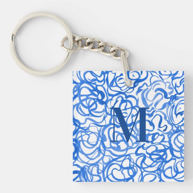 Porte-clefs Bleu blanc unique Porte - clé d'aquarelle (Devant)