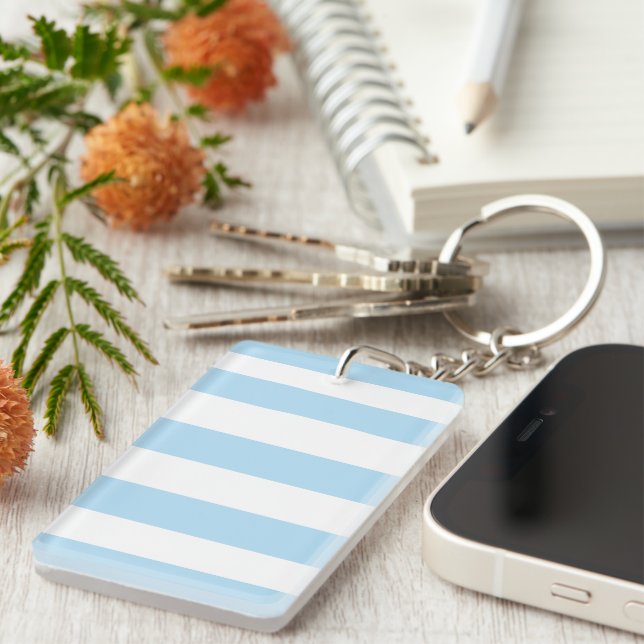Porte-clefs Bleu, Blancs, Motif rayé (Devant droit)
