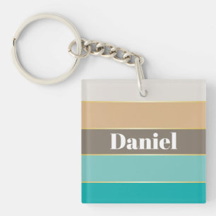 Porte-clefs Bleu Bleu Beige Personnalisé Bandes de Couleurs