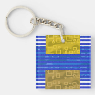 Porte-clefs Bleu Bleu Bleu Or Géométrique