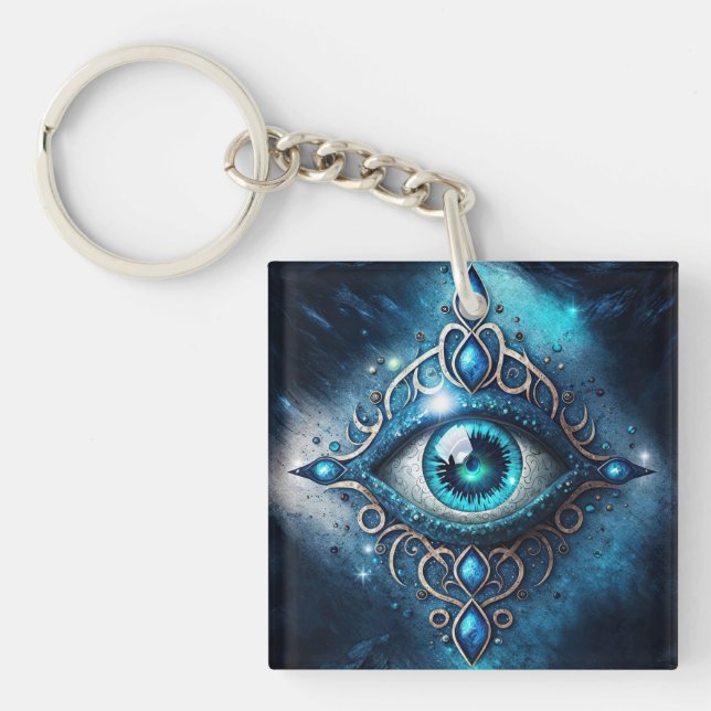 Porte-clefs Bleu Bleu Bleu Tous Voir les yeux Illuminati (Devant)