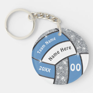 Porte-clefs Bleu clair, Argent, Blanc, Cadeaux de volley-ball 