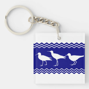 Porte-clefs Bleu côtier Bleu Blanc Bécasseau Oiseaux Motif