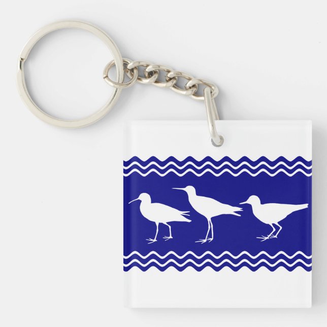 Porte-clefs Bleu côtier Bleu Blanc Bécasseau Oiseaux Motif (Devant)