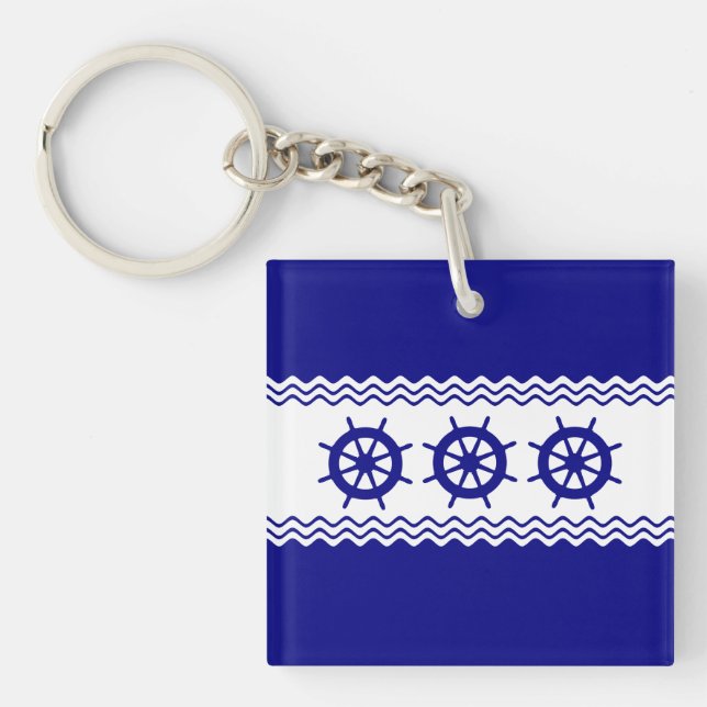 Porte-clefs Bleu côtier casque blanc rayure nautique (Devant)