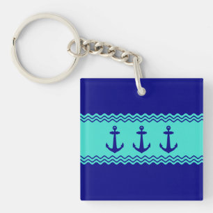 Porte-clefs Bleu côtier Turquoise Bande Ancre Nautique
