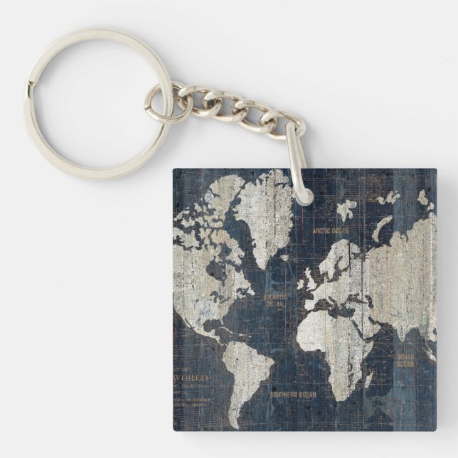Porte-clefs Bleu de carte de Vieux Monde (Devant)