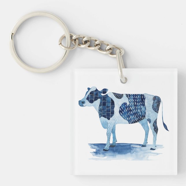 Porte-clefs Bleu de cobalt Animaux de ferme - Vache (Devant)