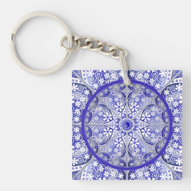 Porte-clefs Bleu de dentelle en céramique de Grèce (Devant)