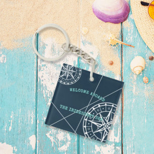 Porte-clefs Bleu de marine nautique Bienvenue à bord du Rose d