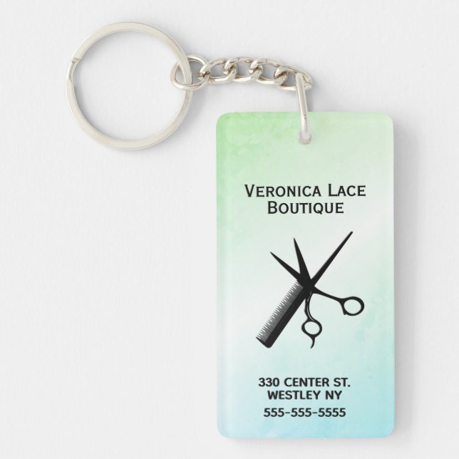 Porte-clefs Bleu Design Beauticien (Devant)