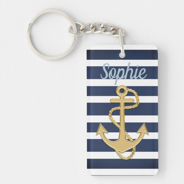 Porte-clefs Bleu et Ancre Gold Nautique (Devant)