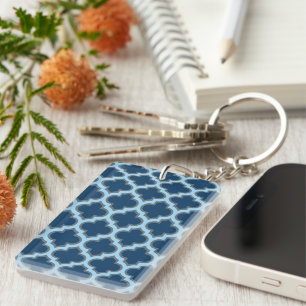 Porte-clefs Bleu et Bébé Bleu Trellis, treillis, Quatrefoil