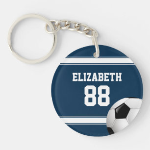 Porte-clefs Bleu et blanc Stripes Jersey Soccer Ball