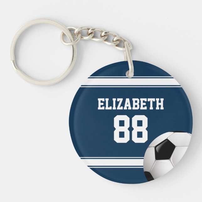 Porte-clefs Bleu et blanc Stripes Jersey Soccer Ball (Devant)