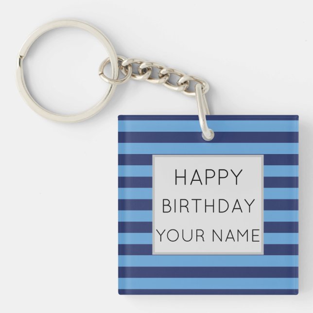 Porte-clefs Bleu Et Bleu Clair Défilé Joyeux Anniversaire (Devant)