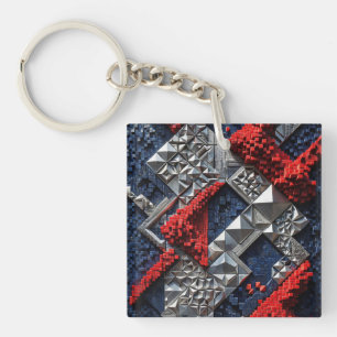 Porte-clefs Bleu foncé Rouge vif Argent Micro Mosaïque 3D