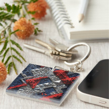 Bleu foncé Rouge vif Argent Micro Mosaïque 3D