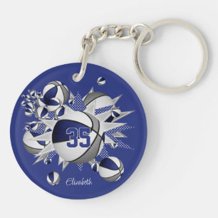 Porte-clefs bleu gris basket-ball souffle filles maillot numér
