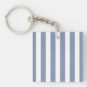 Porte-clefs Bleu gris et blanc rayures de bonbons