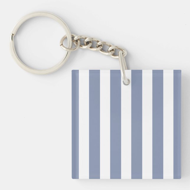 Porte-clefs Bleu gris et blanc rayures de bonbons (Devant)