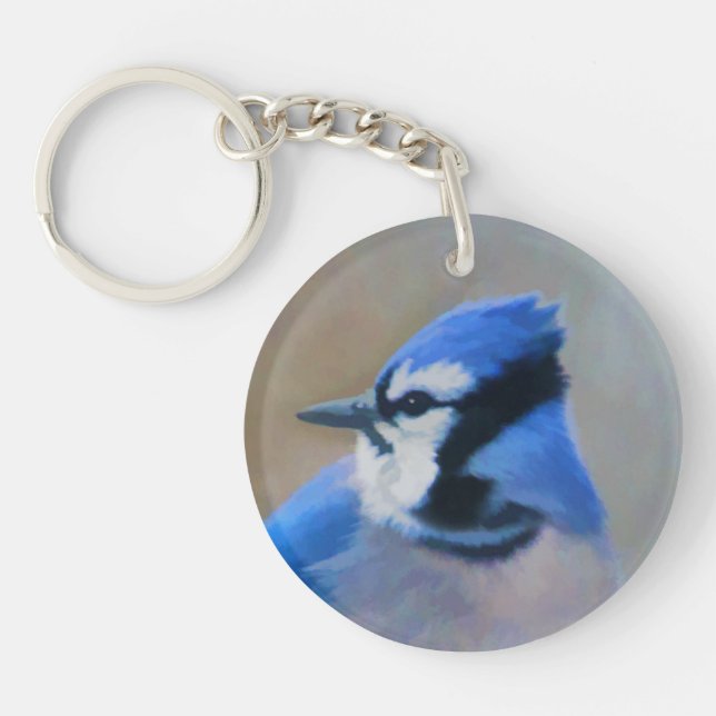Porte-clefs Bleu Jay Painting - Art original pour les oiseaux (Devant)