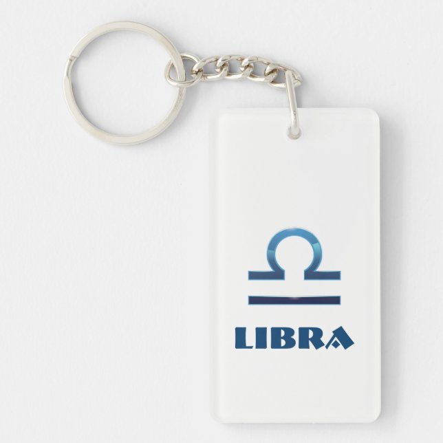 Porte-clefs Bleu Libra Zodiac Signes Sur Blanc (Devant)