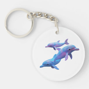 Porte-clefs Bleu magique et Dauphins rose
