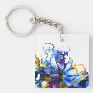 Porte-clefs Bleu Marbre Agate Fluide Art