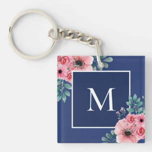 Porte-clefs Bleu Marine   Bague à clé du monogramme photo flor
