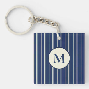 Porte-clefs Bleu marine chaud ivoire rayures classiques élégan
