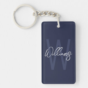 Porte-clefs Bleu Marine Écriture Personnalisée Monogramme et N