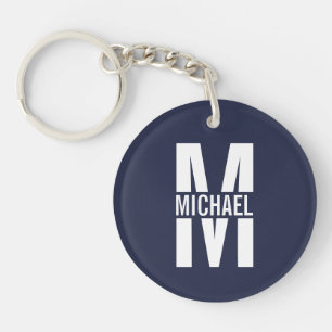 Porte-clefs Bleu marine Monogramme personnalisé et nom