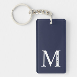 Porte-clefs Bleu marine Monogramme personnalisé et nom