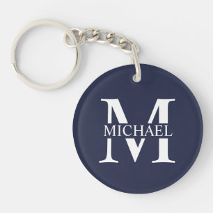 Porte-clefs Bleu marine Monogramme personnalisé et nom
