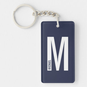 Porte-clefs Bleu marine Monogramme personnalisé gras et nom
