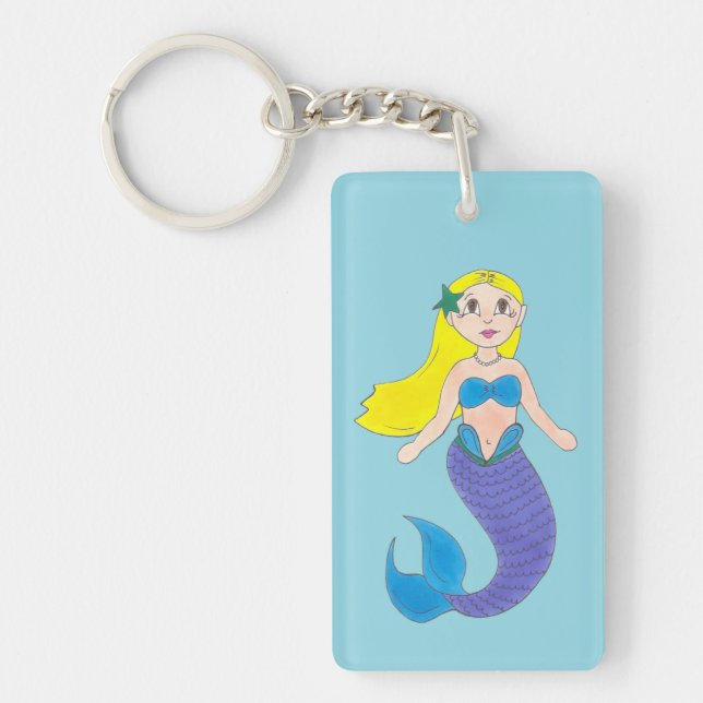 Porte-clefs Bleu mauve natation océan Sirène personnalisée (Devant)
