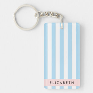 Porte-clefs Bleu, Motif rayé, Lignes, Votre Nom