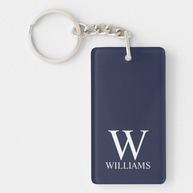 Porte-clefs Bleu Nuit Monogramme et Nom Personnalisés (Devant)