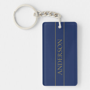 Porte-clefs Bleu Nuit & Or Nom Nom de famille ou Entreprise