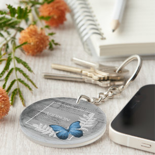 Porte-clefs Bleu papillon Rustique Porte - clé personnalisé