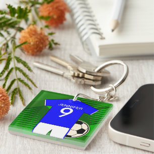 Porte-clefs Bleu personnalisé et blanc de Jersey de football