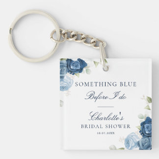 Porte-clefs Bleu Poussiéreux Floral Script Aquarelle Objet de