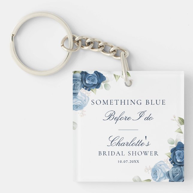 Porte-clefs Bleu Poussiéreux Floral Script Aquarelle Objet de  (Devant)